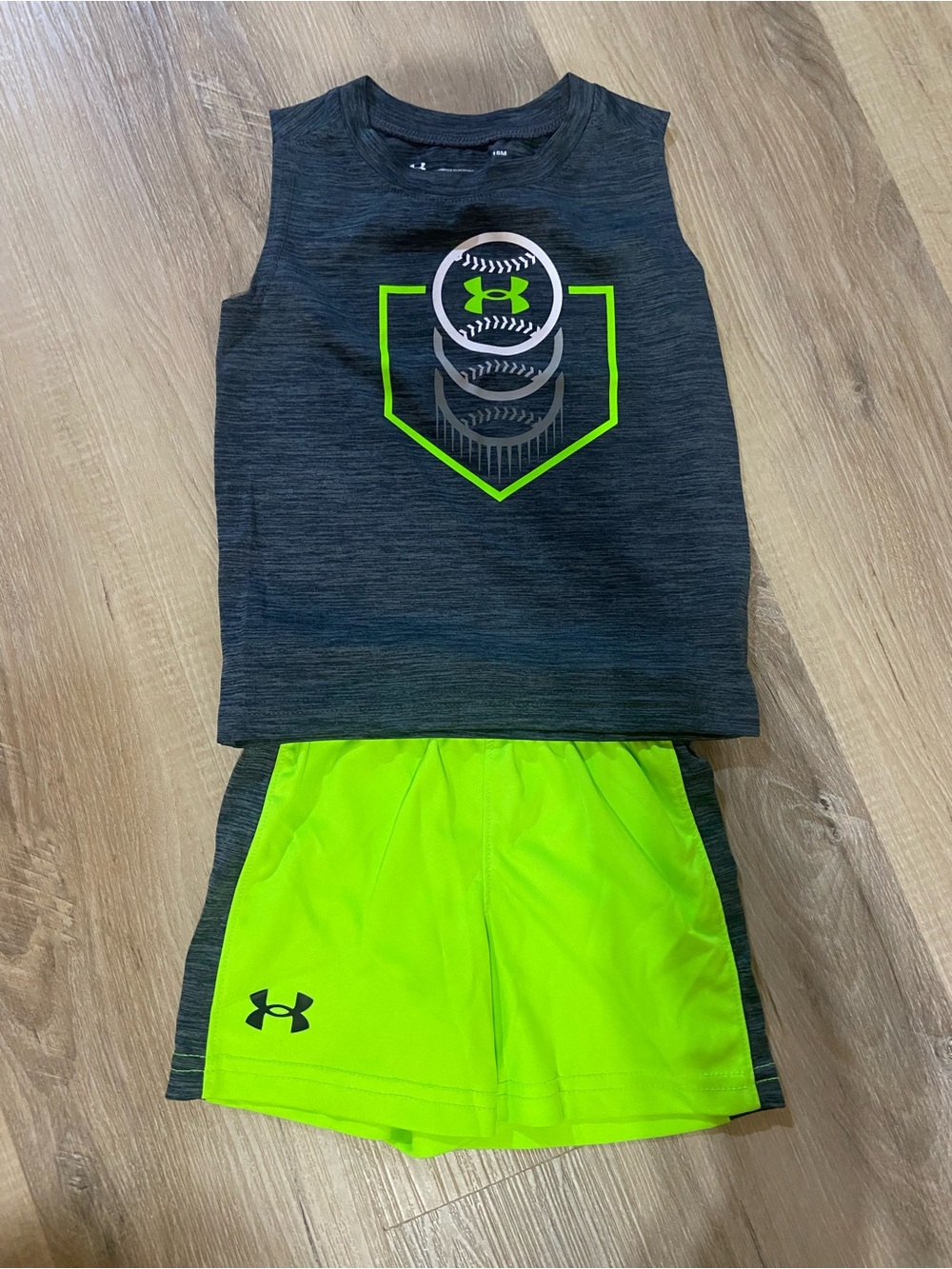 Under Armour Charcoal Heather Tank with Neon Green Graphic